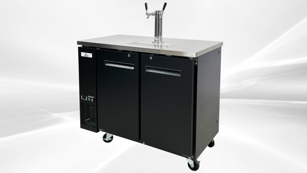 cooler depot Beer Keg Dispenser Kegerator 48" Commercial Refrigerator double Tap Black, Two Half Keg One Tower on Fridge.com