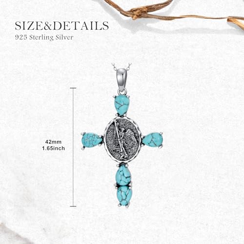 St Michael Cross Necklace for Women 925 Sterling Silver Natural Turquoise Archangel Saint Michael Pendant Necklaces Religious Jewelry Gifts for Mom Wife4