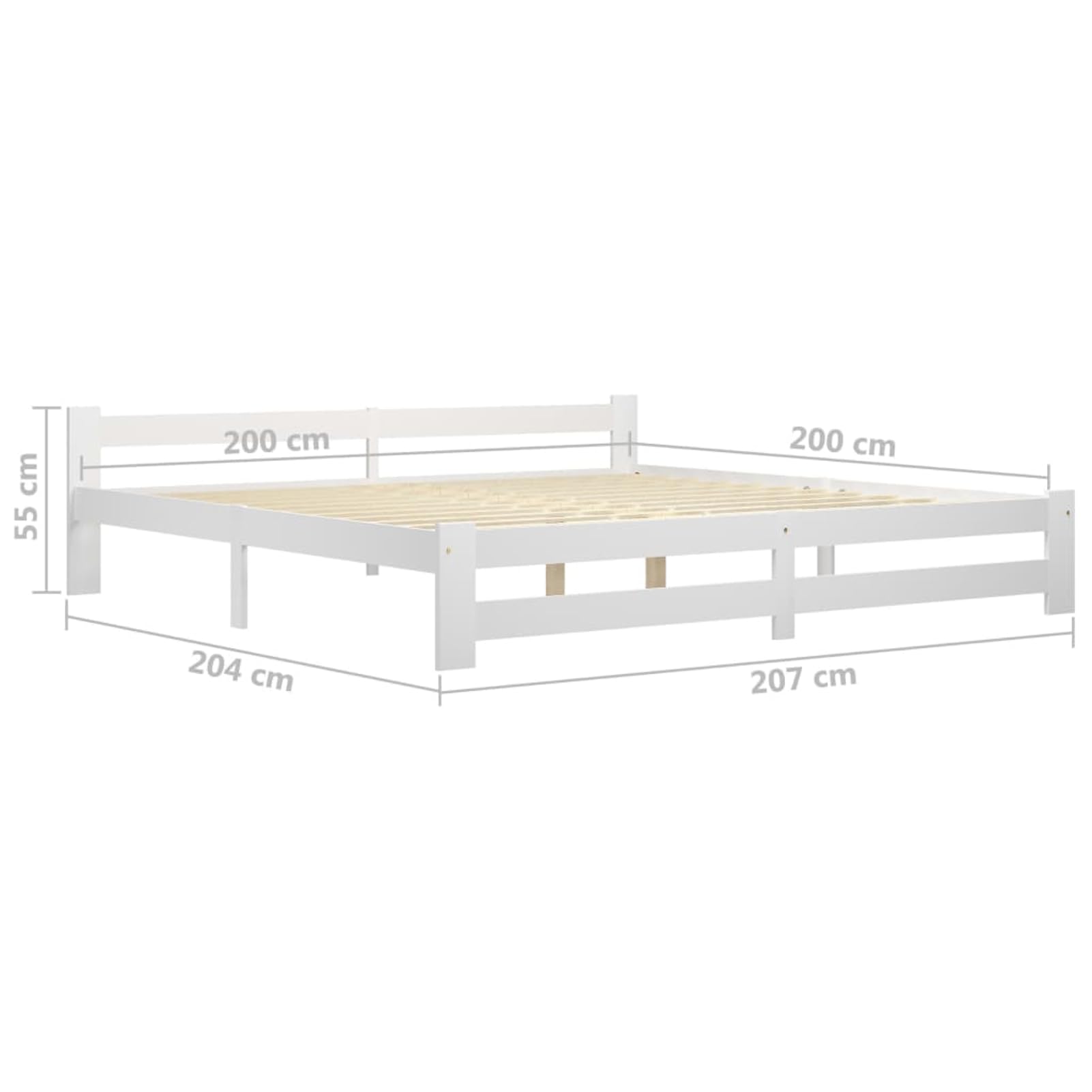 ATOMSTACK MAKER Letto in legno di pino massiccio, 200 x 200 cm, colore bianco, con spazio inferiore di 22 cm, struttura robusta e stile classico, per camera da letto