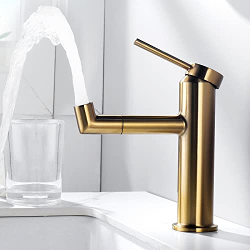 Robinet salle bain Lonheo, robinet lavabo avec design rotatif à 360°, économise 50%-60% d'eau, mitigeur lavabo à eau chaude et froide (Doree)