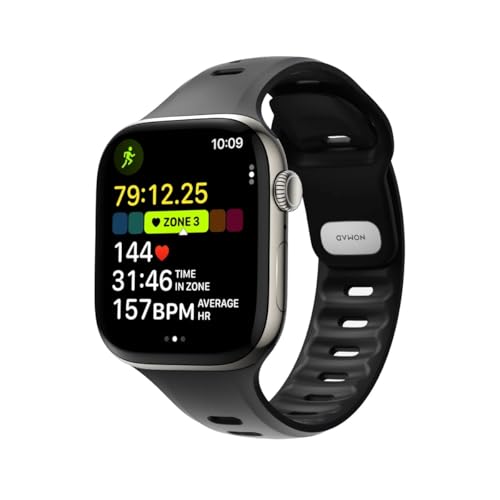 NOMAD Bracelet Tempo pour Apple Watch 49 mm étanche et fin, Noir, 46 mm, Sportif