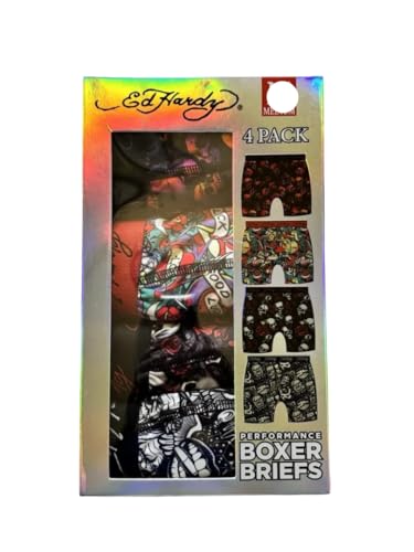 ED HARDY Mens 4 Pack Performance Boxer Briefs Size XL Multi