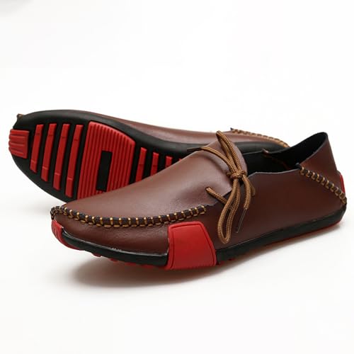 Men's Leather Handmade Strappy Comfortable Dress Loafers Fashion Non Slip Lightweight Stitching Details Flat Casual Walking Driving Shoes for Work Party Date Wedding 7