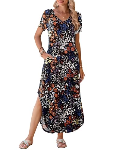 Image of BELAROI Plus Size Maxi Dress for Women Summer Casual V Neck Short Sleeve Long Dress with Pockets Beach Vacation Cover Up
