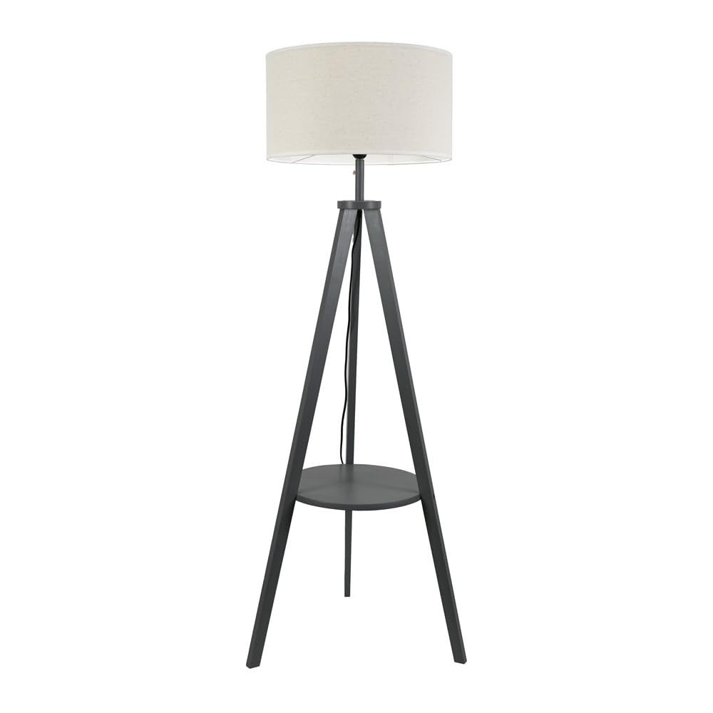 ValueLights | Grey Wood Tripod Floor Lamp with Storage Shelf and White Trim Drum Shade Living Room Lounge Light | Floor Lamps, Home Décor & Improvement Essential | Included LED Bulb