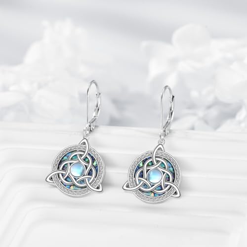 Celtic Moonstone Earrings for Women 925 Sterling Silver Trinity Knot Dangle Drop Leverback Earrings Irish Jewelry Gifts for Girls4