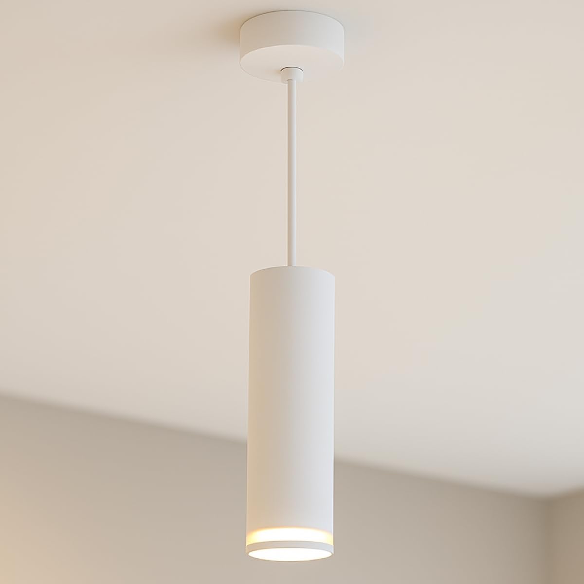 CGC Lighting Solis White Suspended Cylinder Ceiling Light - Aluminium - Modern Contemporary Design