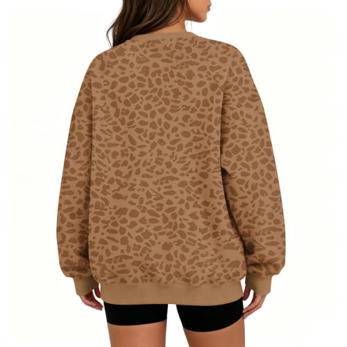 Brown Cheetah Print Sweatshirt Women Oversized Crewneck Leopard Graphic - image 3