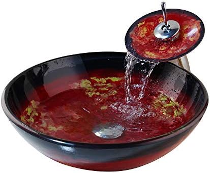 Ouboni Bathroom Vessel Sink Combo with Faucet, Glass Sink and Pop Up Drain