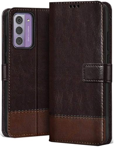 Image of SHINESTAR Ultimate Dual Shade Leather Finish Flip Back Cover for Nokia G42 5G | Inside TPU & Inbuilt Stand | Wallet Style Back Cover for Nokia G42 5G Flip Cover | - Coffee