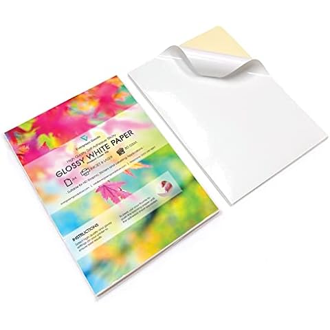 20 Sheets of Quality A4 White Glossy Self Adhesive/Sticky Back Label Printing Paper Sheet Cover