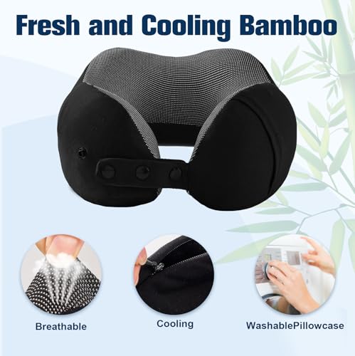Image of Cirorld Neck Pillow for Traveling, Travel Pillows for Airplanes,100% Pure Memory Foam Travel Neck Pillow, Adjustable Flight Pillow, Portable Plane Accessories with Eye Mask, Earplugs, Carry Bag