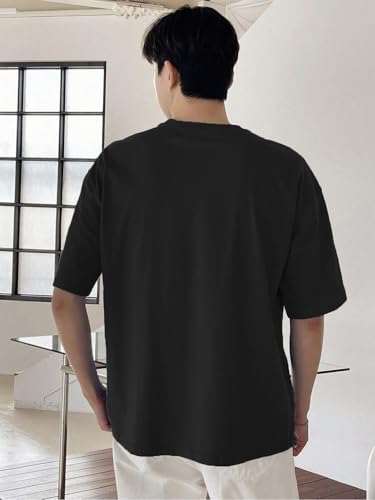 Image of LEOTUDE Half Sleeve Oversized Tshirt for Men, Round Neck Cottonblend Drop Shoulder Solid T-Shirt