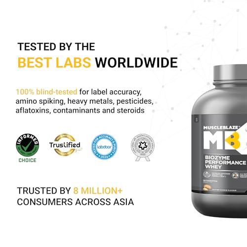 Image of MuscleBlaze Biozyme Performance Whey Protein Powder, Butter Cookie (2kg / 4.4lbs) | 25g Protein Per Scoop | Clinically Tested 50% Higher Protein Absorption