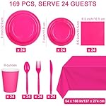 Kochorie 169 Pieces Hot Pink Party Supplies Disposable Dinnerware Set Include Plates and Cups Napkins Plastic Forks Knives Spoons Tablecloth for Wedding Birthday Party Decorations, Serve 24 Guests - Image 2