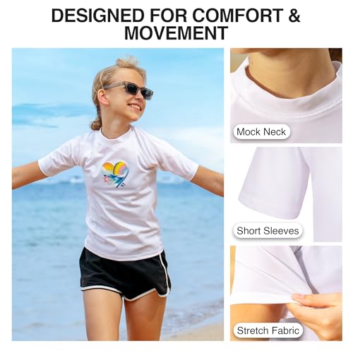 Image of Kanu Surf Girls' Jade Rash Guard UPF 50+ Sun Protection Short Sleeve Swim Shirt