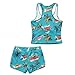 Pointodoor Palm Tree Car Print Kids Two Piece Swimsuit with Summer Board Shorts Ruched High Waist Bathing Suit Fashion Workout Sports Clothes for Holiday