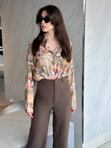 Image of Leriya Fashion Women Rayon Floral Stripe Printed Summer Shirt | Full Sleeve Collared Button Down Casual & Formal Top for Women | Breathable Lightweight Regular Fit Office Wear Western Shirt for Girls