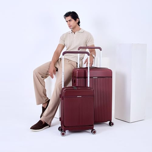 Image of THE ASSEMBLY 8 Wheels Double Spinner Hard Luggage Set of 2 | Premium Polycarbonate Cabin & Large Trolley Bags with Wide Handle & USB Port Charging-Rover Pro,Red, 73.5 cm