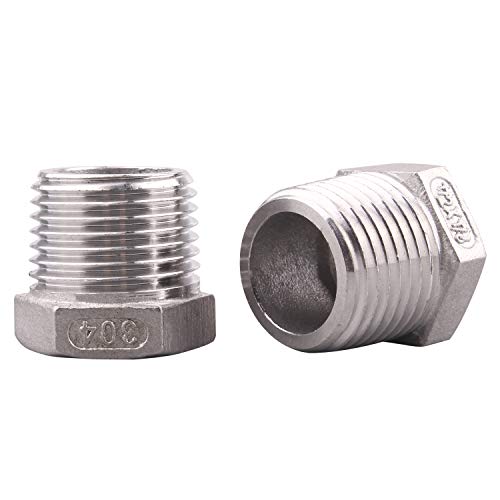 DERPIPE Stainless Steel Reducer Hex Flush Bushing, 1/2\" NPT Male 1/8\" NPT Female,Reducing Adapter Cast Pipe Fitting (Pack of 2)