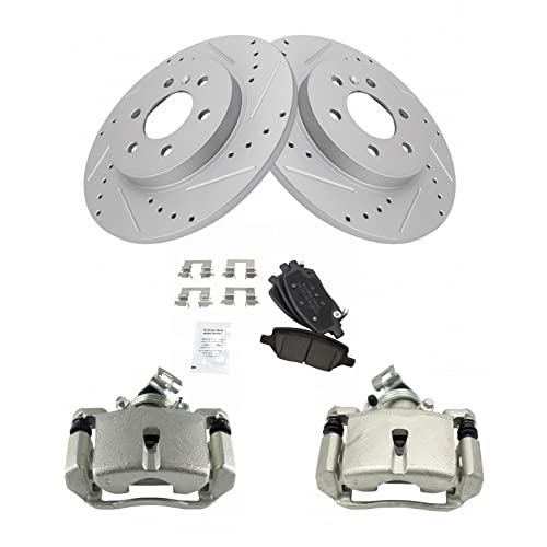 Image of TRQ Performance Rear Brake Pad and Rotor Set Ceramic Solid Rotors Calipers Compatible with 2006-2007 Buick Terraza Saturn Relay 2006-2008 Chevrolet Uplander