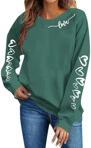 Valentines Sweatshirts for Women 2025 Cute Love Heart Graphic Pullover Crewneck Long Sleeve Tops Valentine's Shirt