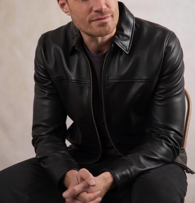 Isaac & David Chicago Men's New Black/Brown Lambskin Leather Classic Open Bottom Jacket Motorcycle Vintage Racing Jacket2