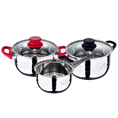 Pierre Cardin Eclat Batería De Cocina De 5 Piezas, Cacerola Con Tapa 20 Cm, Cacerola Con Tapa 10Cm Y Cazo De 16 Cm, Acero Inoxidable
