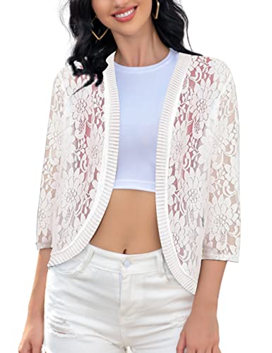 Image of Chevara Women's Casual Summer Lace Cardigan 3 /4 Sleeve Floral Crochet Cardigans Shrug Sweaters