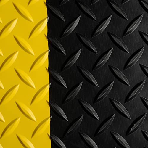 Workforce Vinyl Diamond Plate Commercial Grade Matting, Heavy Duty Floor Mat for Garages, Industrial Facilities, and High-Traffic Areas, 1/8" x 24" x 8', Black w/Yellow Border