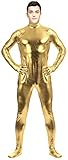 Aniler Unisex Shiny Metallic Unitard Zentai Zipper Stretchy Costume Bodysuit (X-Large, Gold)