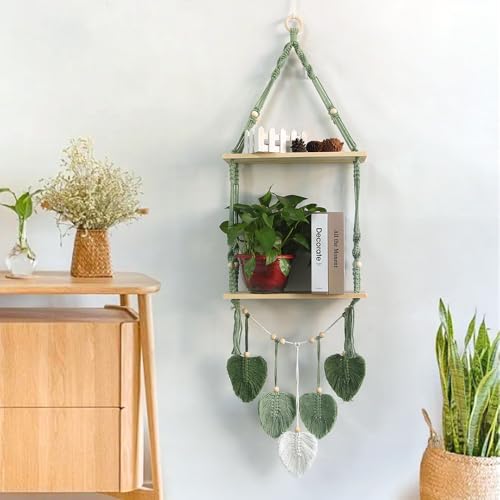 Étagère murale bohème en macramé pour décoration de chambre et rangement de plantes