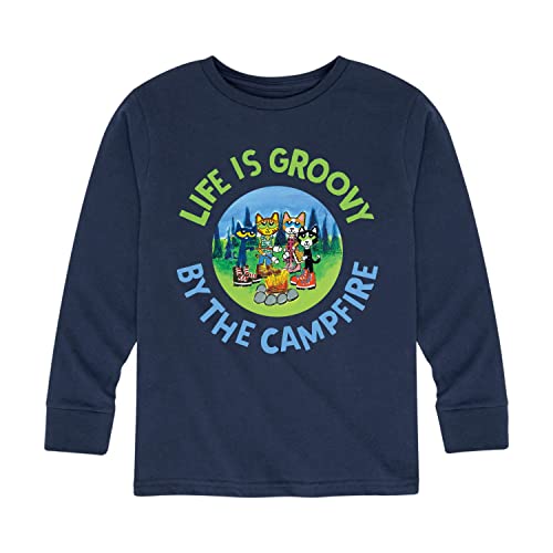 Pete the Cat - Life is Groovy by The Campfire - Toddler and Youth Long Sleeve Graphic T-Shirt - Size 3T Navy