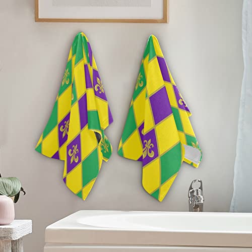 Wamika Mardi Gras Fleur De Lis Hand Bath Towel Hanging Towels Set Gold Green Purple Buffalo Plaid Kitchen Dish Towel Highly Absorbent 2Pcs #TOP5