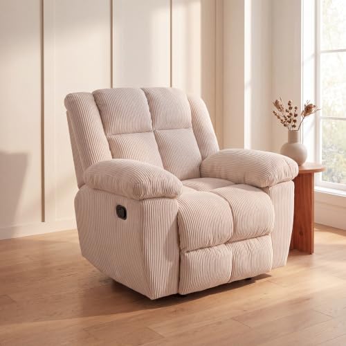 Image of Oversized Corduroy Manual Lounge Recliner Chair Bed, White