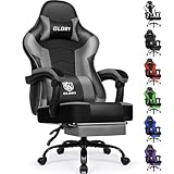 minnouat Gaming Stuhl Ergonomischer mit Fußstütze, Gaming Chair Bürostuhl 150 kg Belastbarkeit, Gamer Stuhl aus Kunstleder, Höhenverstellbarer PC Zockerstuhl für Jugendliche Erwachsene, Grau