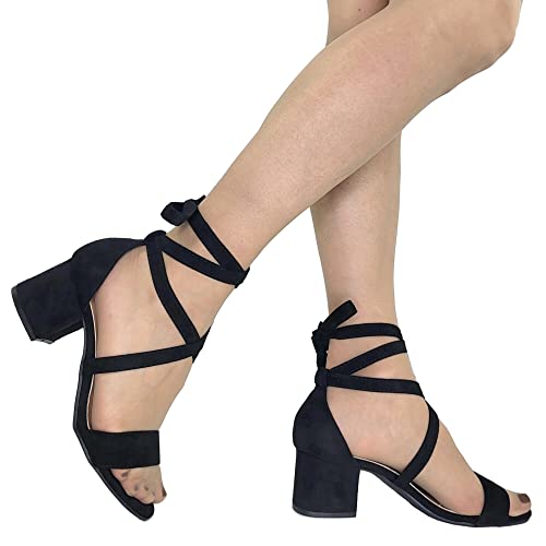 Wrap Around Comfort Low Block Heel Sandals Open Toe Strappy Tie Up2