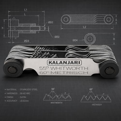 Image of Premium Screw Pitch & Thread Gauge | 4-62 TPI & 0.25-6.0 mm Range | Dual 55 Whitworth & 60 Metric Combination | Precision Machinist Measurement Tool for Lathe, CNC & Metalworking