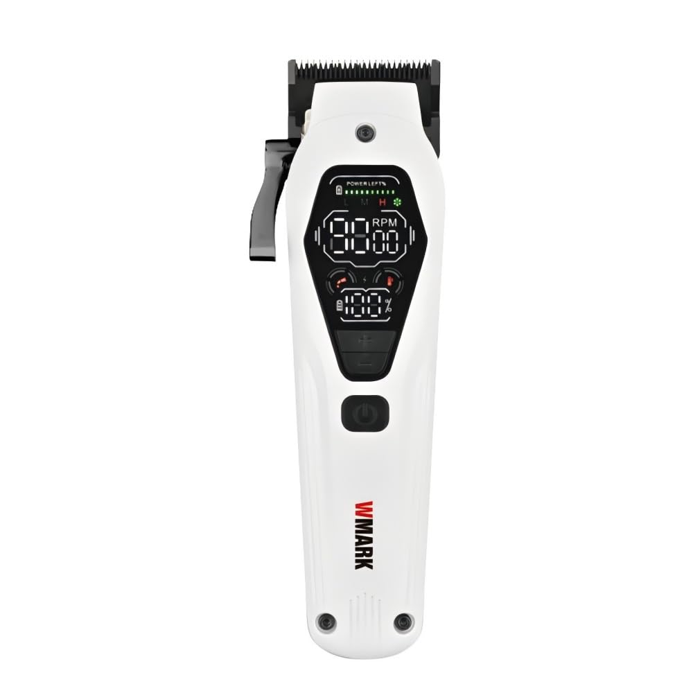 WMARK Kit Profesional de Barbero de Aleación de Zinc 3 en 1 - Ajuste de 3 Velocidades con Pantalla Digital (Velocidad/RPM/Potencia) y Recordatorios Inteligentes (Engrasado/Sobrecalentamiento