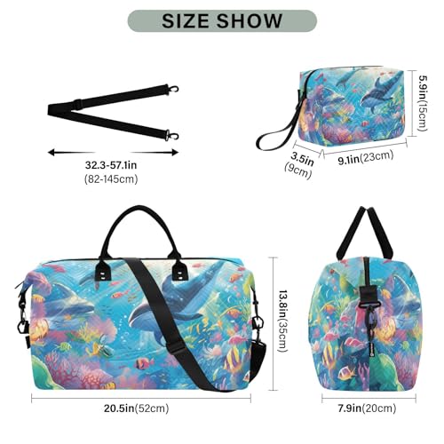 Large Travel Duffel Bag, Fish Fantasy Sports Tote Gym Bag, Shoulder Weekender Overnight Bag for Women Men, Carry On Luggage with Toiletry Bags3