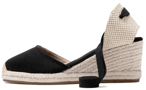 Image of Womens Espadrille Wedge Sandals Closed Toe Platform Lace Up Ankle Strap Slingback Summer Dress Shoes