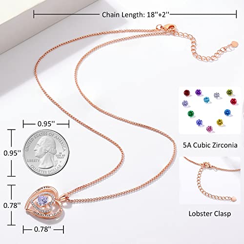 Jd & P Rose Gold Double Heart Pendant Necklace For Women Girls, With June Cubic Zirconia Birthstone Jewelry Gift For Mom Wife Daughter Girlfriend In Christmas Birthday Valentines Mothers Day #TOP5