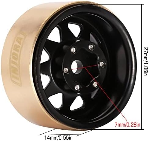 Miniatura 2 de INJORA Rueda Beadlock 1.0 con anillo de latón compensación negativa -0.149 in 1.0" Ruedas para TRX4M Axial SCX24 118 124 actualización (negro)