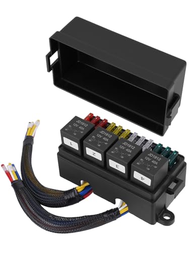 JURPLIX 12V Fuse Relay Box, Pre-Wired Fuse Box with 4 Relays and 12 Way ATC/ATO Fuses, Waterproof & Sealed 12 Volt Relay Fuse Box Block, for Car Trucks Marine Boat