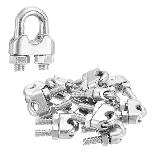 sourcing map 12 abrazaderas de clip de cable de cuerda de alambre de 1/4 pulgadas M6 pequeñas de acero inoxidable 304 con pernos en U para aparejos seguros para tendedero, color plateado