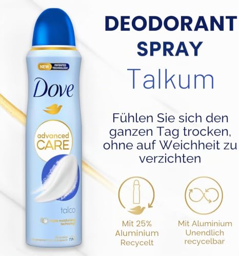 Dove Deospray Advanced Care Talk, mit feuchtigkeitsspendender und hautfreundlicher Formel, ohne Alkohol, trockene Haut bis zu 72 Stunden… – Ansicht 3
