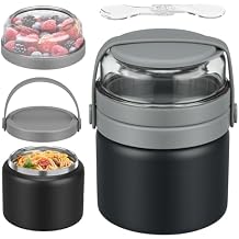 2-in-1 Thermo for Hot Food with Tritan Snack Box Container 13.5oz Insulated Food Jar for Kids Lunch Container Soup Thermal with Spoon Stainless Steel Wide Mouth Vacuum for School Office Travel