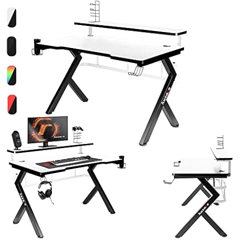 huzaro Hero 5.0 Desk Computer Gaming 120 cm x 60 cm Table Top with Carbon Coated Headphone Hooks Cup Holder Foot Protector White, 120 x 60 cm Cover