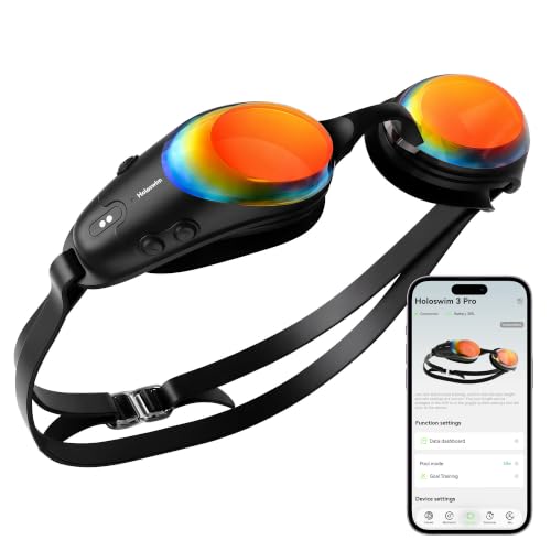 Holoswim Smart Swim Goggles 3 Pro AR Swim Goggles with Display GPS & Compass Swim Tracker Data Tracking & Training Plans for Pool & Open Water 10-Axis Sensor 64x128 HD Display TV Anti-Fog