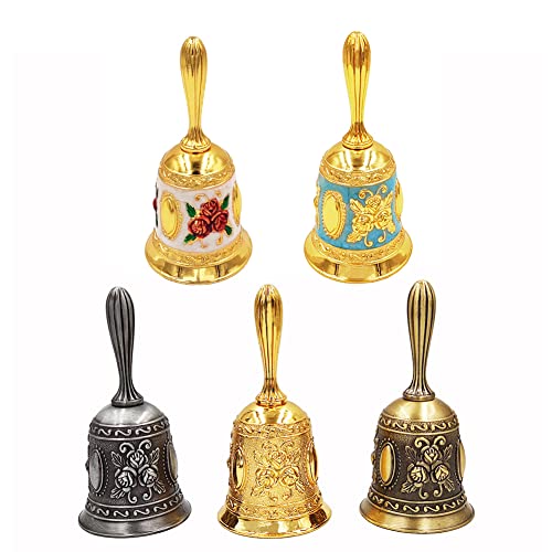 Hourwof Hand Bell,Metal Dinner Bell Decorative Wedding Bells Service Bell Call Bell Christmas Bell,Golden Red Rose